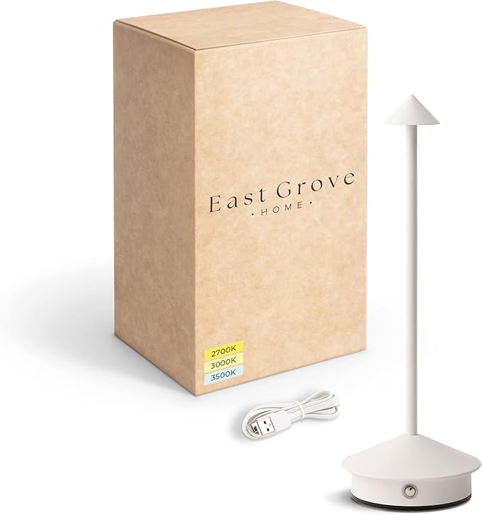 Arrrow LED Cordless USB-C Re-Chargeable Desk Lamp, 5200mAh Battery Operated with 3 Color Temperature 2700K-3000K-3500K and Fingertip Touch On/Off Plus Dimming in White