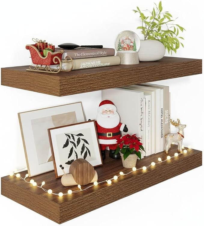 Vivelove 12 Inch Deep Floating Shelves for Wall, 24" X 12" X 2" Floating Shelf, 2 Inch Thick Shelf for Bathroom Bedroom Kitchen Book Room, Modern Farmhouse Decor Set of 2, Walnut