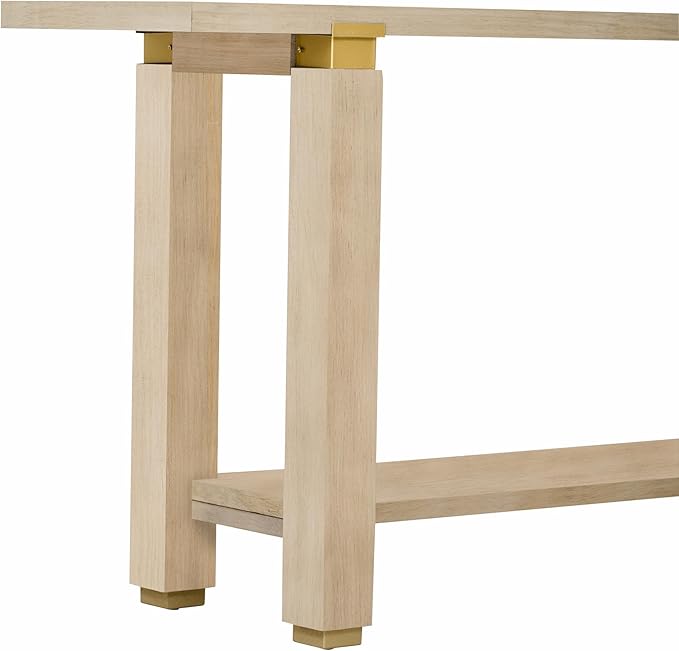 63" Modern Minimalist Console Table with Storage Shelf, Solid Wood Industrial Entryway Sofa Table with Metal Accents for Living Room, Hallway (Natural)