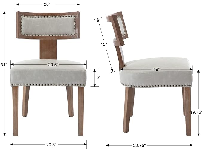 Mid Century Modern Dining Chairs Set of 6 PU Leather Upholstered Kitchen Side Chairs with Nailhead Trim, Modern Kitchen Armless Solid Wood Dining Chairs, Grey