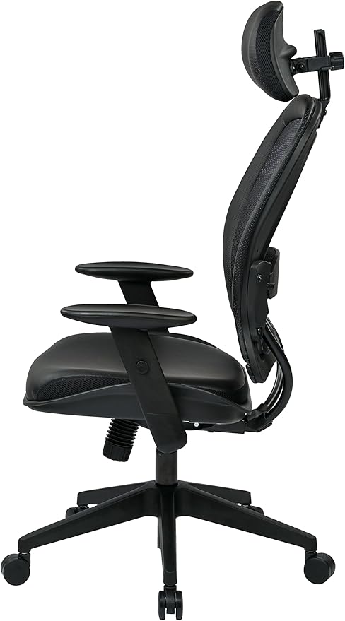 Space Seating Professional AirGrid Back and Padded Black Eco Leather Seat, 2-to-1 Synchro Tilt Control, Adjustable Arms and Tilt Tension with Nylon Base Executives Chair with Adjustable Headrest