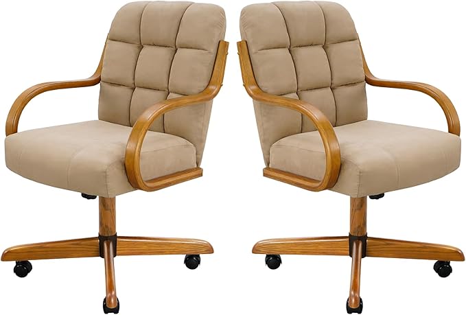 Chromcraft Set of 2 Swivel Tilt Fabric Chair Ultra Comfortable Kitchen Chair with Wheels for Home Kitchen