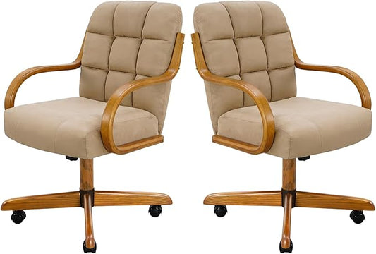 Chromcraft Set of 2 Swivel Tilt Fabric Chair Ultra Comfortable Kitchen Chair with Wheels for Home Kitchen