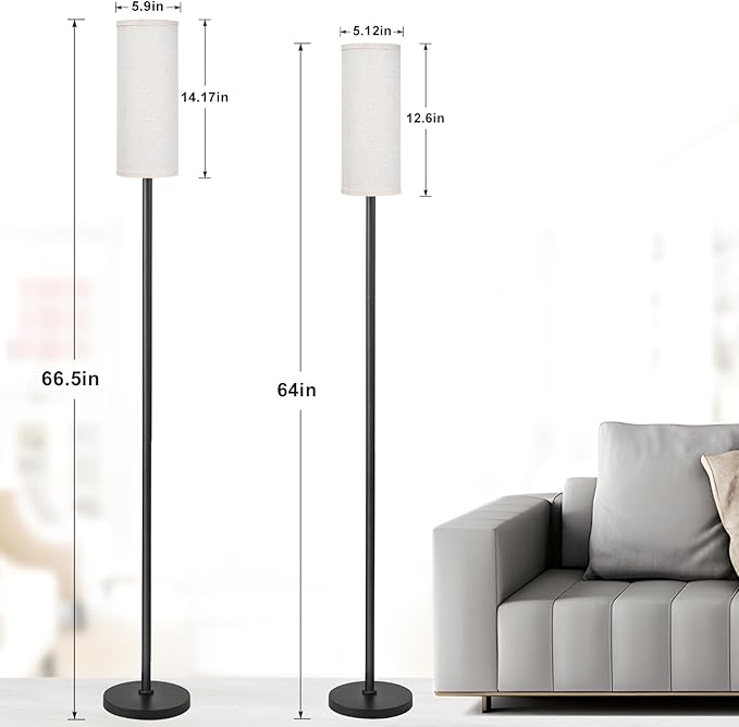 Ambimall 66'' Floor Lamps for Living Room with Remote Control and Stepless Dimmable Colors Temperature & Brightness, 9W Bulb Included(Beige Lampshade & Black Pole)