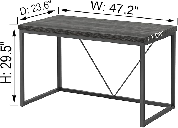 FOLUBAN Home Office Desk, Industrial Vintage Computer Desks, Rustic Wood and Metal Study Writing Table, Simple Work Gaming PC Desk for Bedroom Living Room, Dark Gray 47 Inch