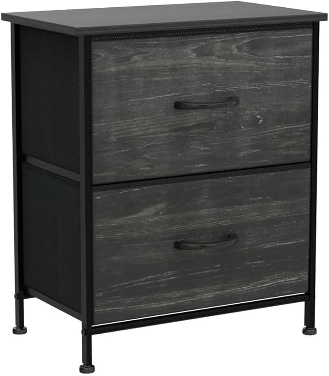 WLIVE Night Stand Set 2, Nightstand with 2 Fabric Drawers, Small Dresser for Bedroom, Bedside Table for Small Spaces, Dorm, Charcoal Black Wood Grain Print