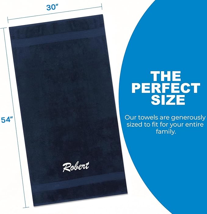 Kaufman - Personalized Velour Beach and Pool Towel 100% Cotton 30in X 60in Solid Color Bath Towel Embroidered (Nav)