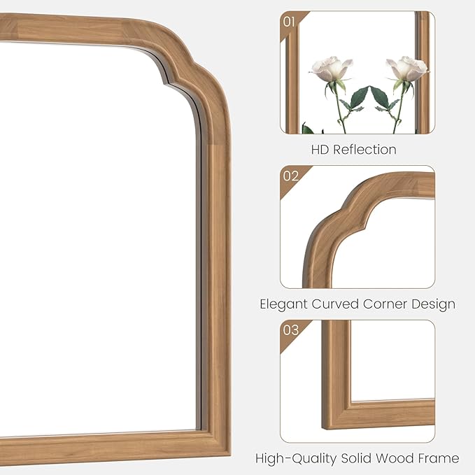 WallBeyond Wood Frame Wall Mirror Decor for Entryway, Living Room or Bedroom Home Decor - Light Woodgrain [16" x 20" Honey-Colored]