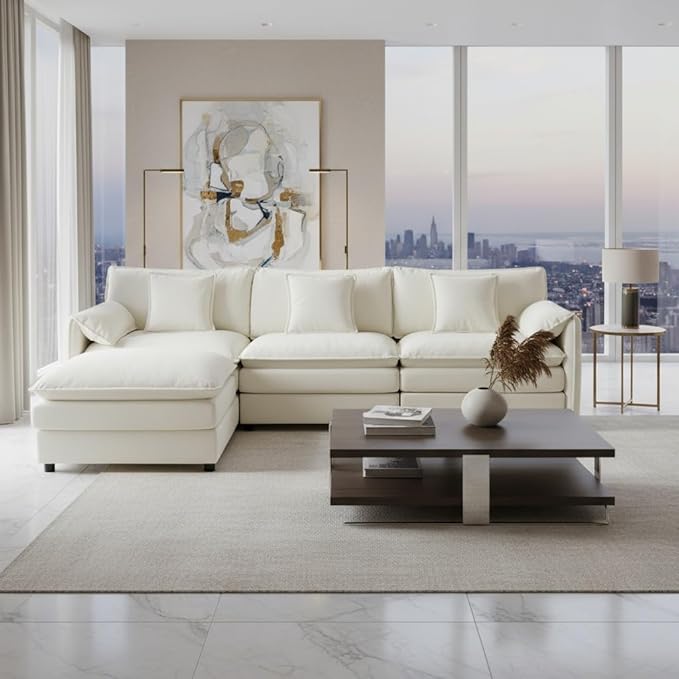 109.45" Modular Sectional Sofa,L Shaped Couch for Living Room,Modern Deep Seat Sofa 3 Seater Comfy Cloud Couchse Chenille Fabric with Throw Pillows & Movable Ottoman