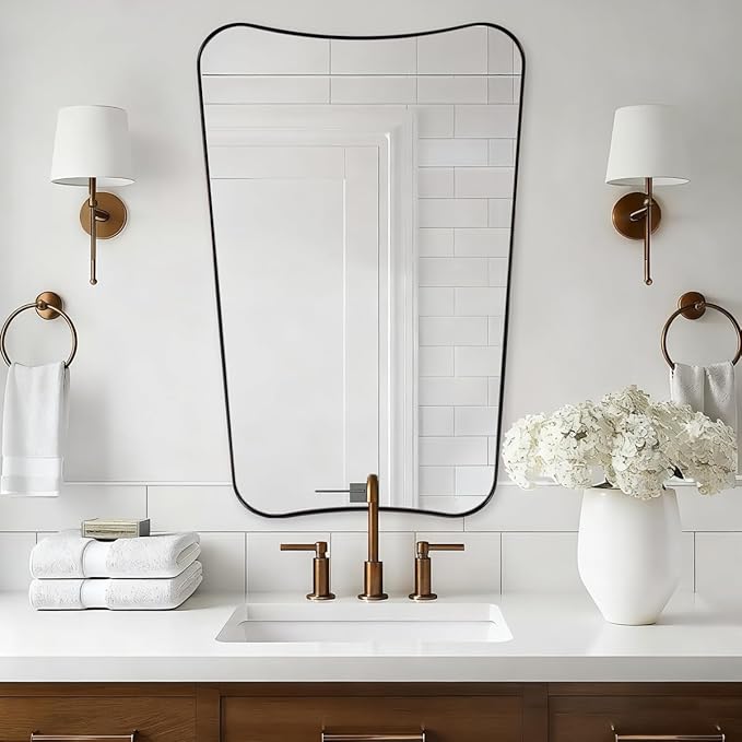ANDY STAR Brushed Bronze Asymmetrical Mirror, 24"x36" Bathroom Mirror with Premium Stainless Steel Thin Frame, Antique Butterfly-Inspired Designer Mirror, Ideal for Bathroom, Powder Room, Entryway