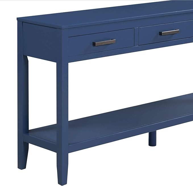 59" Blue Console Table, Long Entryway Table with Storage, 3 Drawers Wood Console Table for Hallway Living Room, MDF Entryway Table Sofa Table Behind Couch, Modern Entry Table with Drawers
