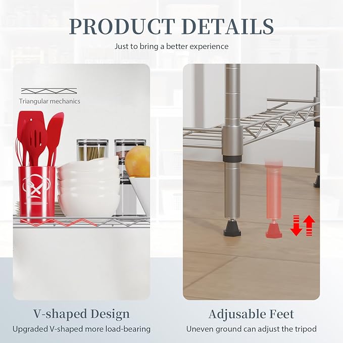 BestOffice 5-Shelf Storage Shelves, Adjustable Shelving Unit Wire Shelving Metal Shelves,11.8" D x 16.7" W x 47.6" H,Chrome