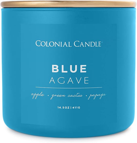 Colonial Candle Blue Agave Scented Jar Candle, Pop of Color Collection, 3 Wick, 14.5 oz - Up to 60 Hours Burn