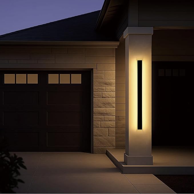 Long Outdoor Wall Lights, 47.24 Inches Exterior Lights, Waterproof Ip65 Linear LED Wall Sconce, 38W Elegant Rectangular Frosted Acrylic Warm White Lighting Fixture, Linear Lamps for Porch, Garage