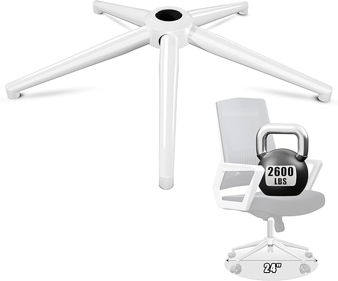 Sytopia 24'' (60 cm) Swivel Chair Base Replacement, Heavy Duty Metal Base (2600 lbs), Fits Most Office Chairs, Compatible with Universal Casters and Gas Cylinders, Shell White