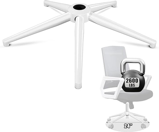 Sytopia 24'' (60 cm) Swivel Chair Base Replacement, Heavy Duty Metal Base (2600 lbs), Fits Most Office Chairs, Compatible with Universal Casters and Gas Cylinders, Shell White