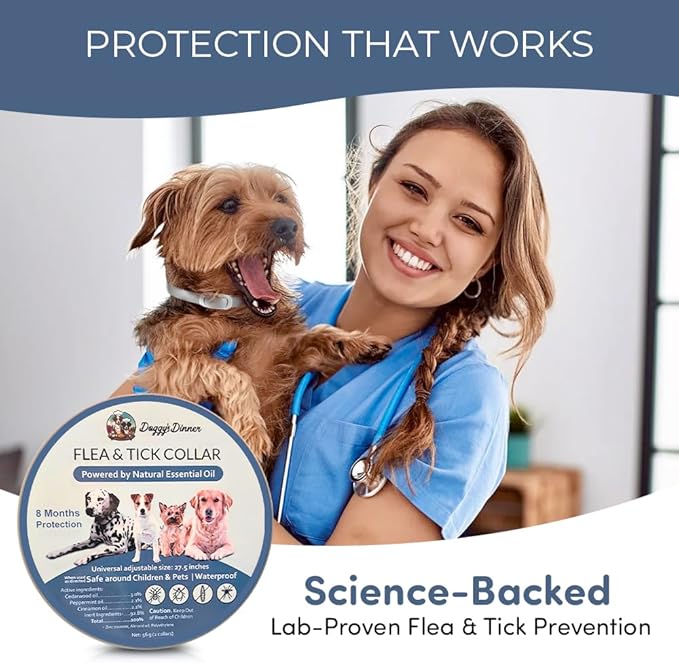 Natural Flea and Tick Collar for Dogs & Cats – 8 Month Protection – Waterproof, Adjustable – 2 Pack – Essential Oils, Chemical-Free, Safe for Pets, People & The Planet