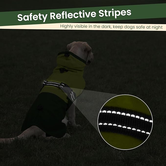 BRKURLEG Dog Raincoat for Small Medium and Large Dogs Waterproof Dog Rain Jacket Adjustable Hooded Dogs Raincoat Pet Rain Coat Poncho with Leash Hole, Reflective Strip, Green, XXXL