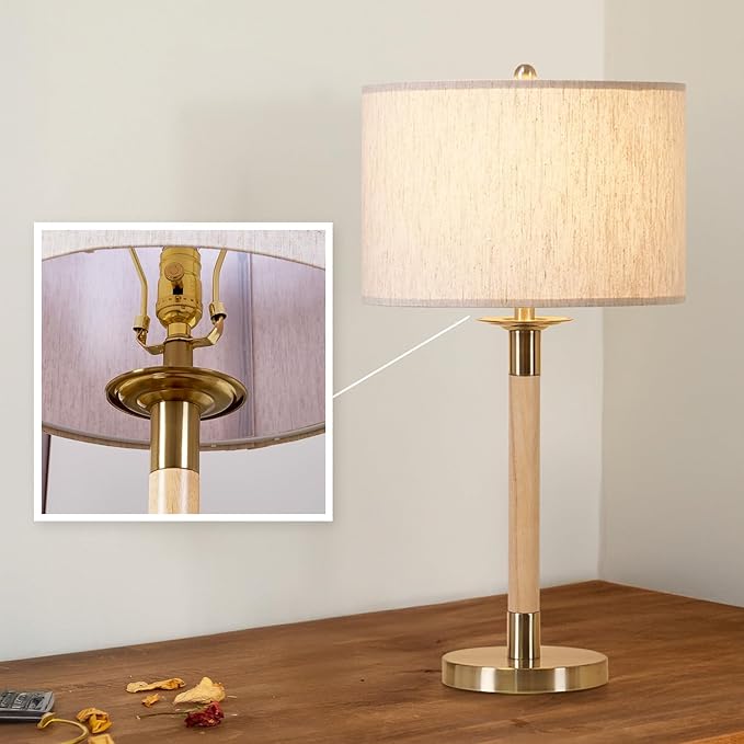 LED Bedside Lamp for Bedroom, Modern Desk Lamp with Dimmable Switch and Bulb, Wood Table Lamp for Nightstand, Desk Reading Lamp for Kids Room Living Room Office, Natural Wood Finish