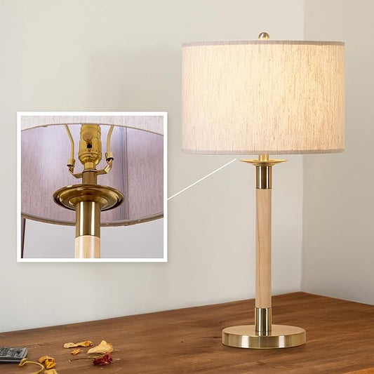 LED Bedside Lamp for Bedroom, Modern Desk Lamp with Dimmable Switch and Bulb, Wood Table Lamp for Nightstand, Desk Reading Lamp for Kids Room Living Room Office, Natural Wood Finish