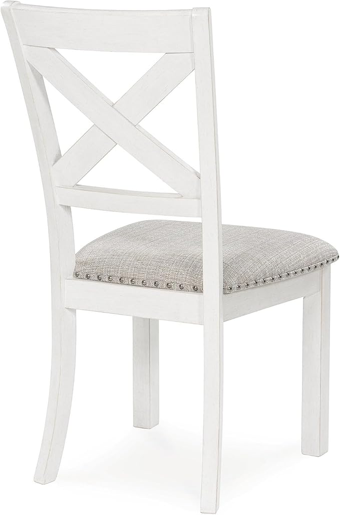 Signature Design by Ashley Robbinsdale Casual Upholstered Solid Wood Dining Chair with Nailhead Trim, Set of 2, White & Light Gray