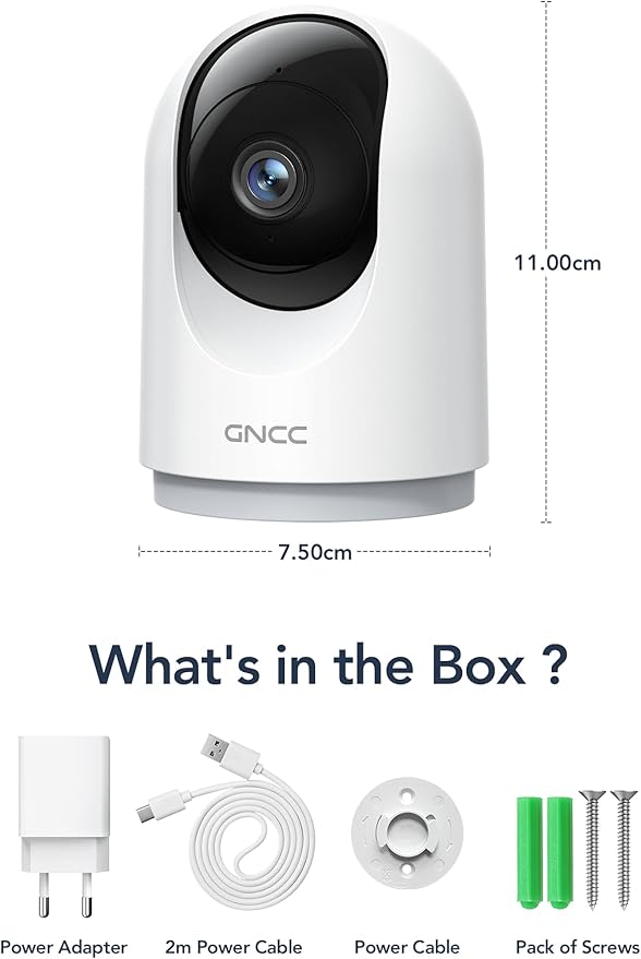 GNCC Indoor Security Camera, 2K Cameras for Home Security with Motion Detection, Baby/Pet Camera with Phone App, Night Vision, 2-Way Audio, Works with Alexa & Google Home, 2.4G WiFi (only)