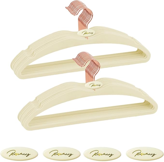 ManGotree Velvet Coat Hangers with Empty Aromatherapy Boxes, Non-Slip Short Neck Hangers, Ultra-Thin Space Saving Suit Hanger for Jacket, Shirt, Dress, Pants (22 Pack, Light Yellow)