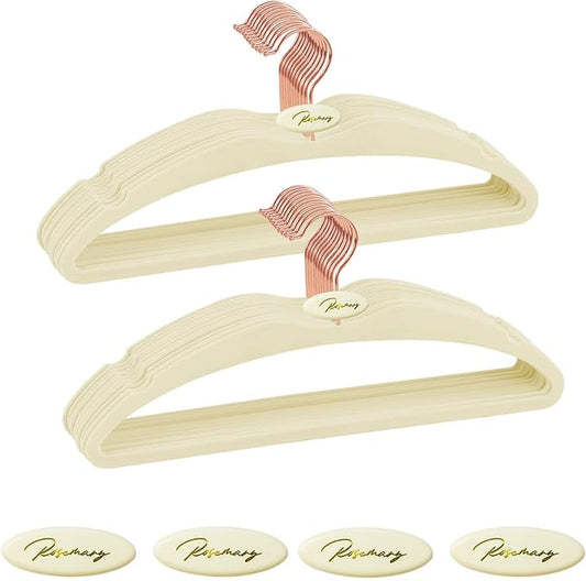 ManGotree Velvet Coat Hangers with Empty Aromatherapy Boxes, Non-Slip Short Neck Hangers, Ultra-Thin Space Saving Suit Hanger for Jacket, Shirt, Dress, Pants (22 Pack, Light Yellow)