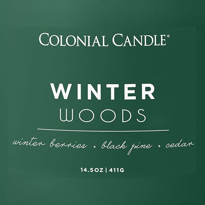 Colonial Candle Winter Woods Scented Jar Candle, Pop of Color Collection, 3 Wick, Green, 14.5 oz - Up to 60 Hours Burn