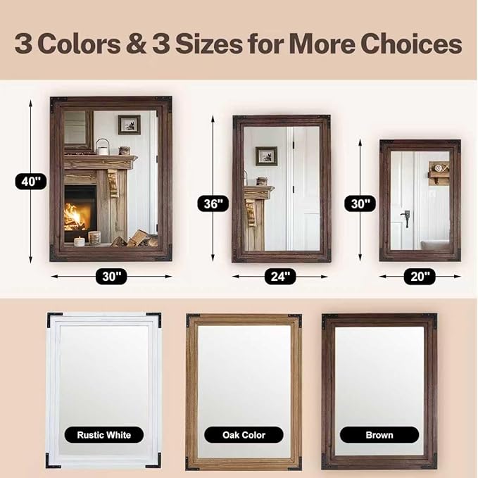 Full Length Mirror 30"x20" Solid Wood Frame Floor Standing Mirror, Hanging or Leaning Wall-Mounted for Living Room, Bedroom, Brown