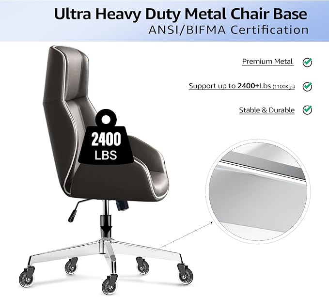 MASTERY MART 28 Inch Office Chair Base, Heavy Duty 2400 Lbs, Reinforced Metal Desk Chair Replacement, Universal Gas Cylinder Hole Caster Socket, Silver