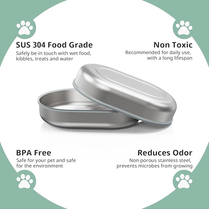 Stainless Steel Bowl for Automatic Microchip Cat Pet Feeder, Sealing Ring Design for Keeping Food Fresh and Reducing Odor, SUS 304, Easy to Clean, 2 Bowls & 1 Mat Set