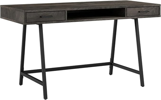 Bush Furniture Steele 54W Writing Desk with Storage in Dark Gray Hickory | Large Wooden Computer Table for Home Office Workspace