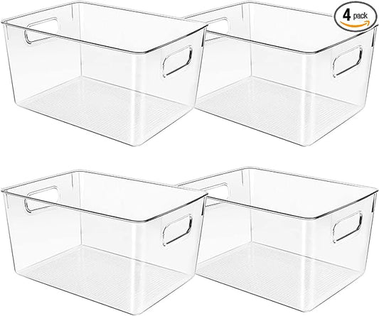 Clear Plastic Storage Bins, Pantry Organizers and Storage or Kitchen Organization and Storage Containers Bins for Organizing, Fridge, Freezer, Bathroom, Pantries, Refrigerator, Cabinet Organizer Bin