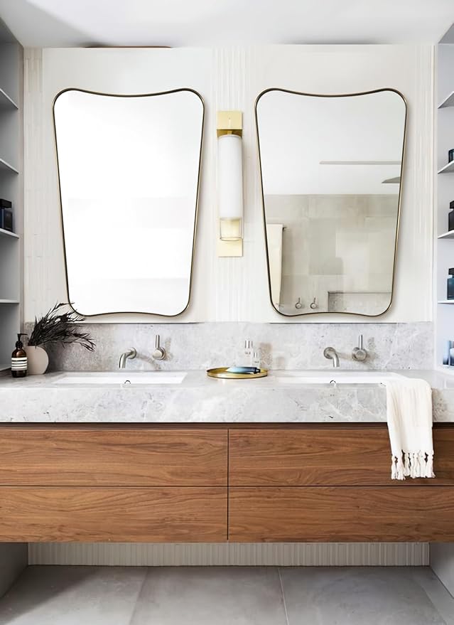 ANDY STAR Gold Vanity Mirror, 26x38 Inch Brushed Gold Asymmetrical Wall Mirror, Antique Brass Bathroom Mirror in Anti-Rust Stainless Steel Metal Frame, Large Decorative Mirror, Butterfly Shape