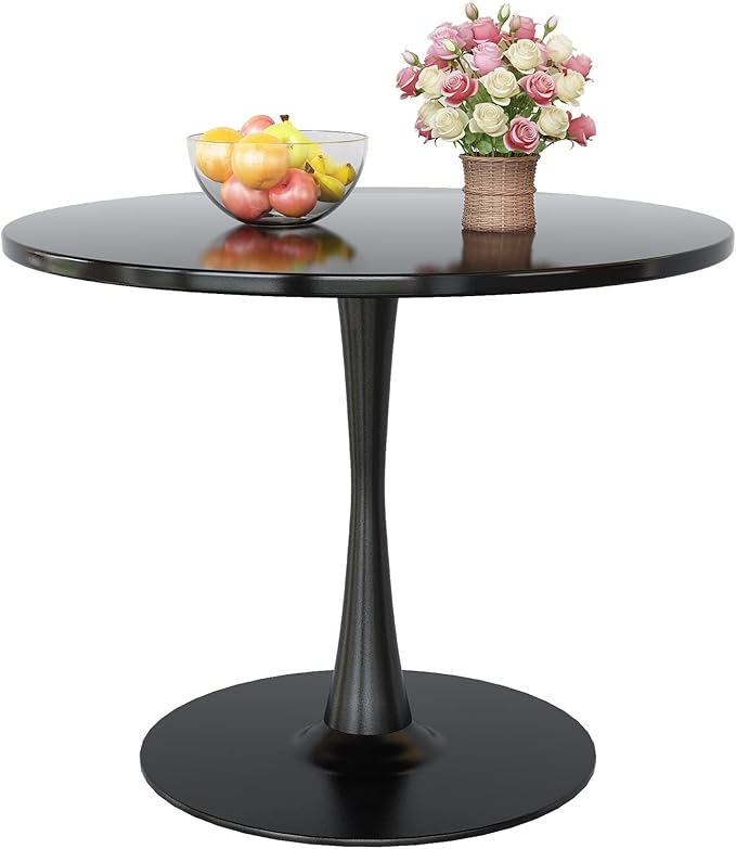 DKLGG Black Round Dining Table, 31.5" Tulip Table Kitchen Dining Table for 2-4 People with MDF Top & Pedestal Base, Mid-Century End Leisure Coffee Office Living Room Table