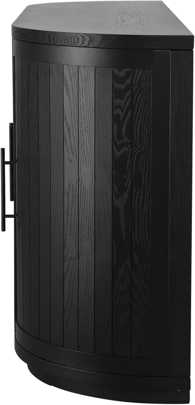Christopher Knight Home Tian Modern Wooden Kitchen Sideboard Cabinet with Metal Handles, Living Room Storage Cabinet with Shelves, Spacious Dining Room Cupboard with 4 Doors, Curved Form, Black