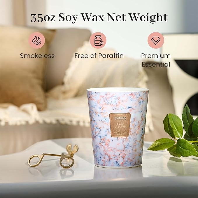 M&SENSE Extra Large Candle 35oz 150H SolarFlowers Scented Candle,3 Wick Highly Scented Jar Candle, XL Candles Gift for Stress Relief, Meditation, Yoga