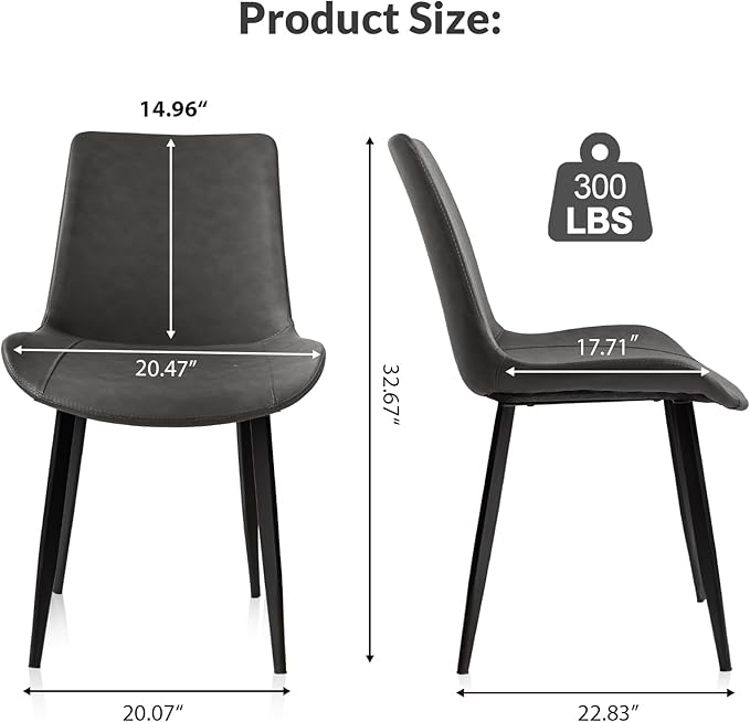 Dining Chairs, Modern PU Leather Dining Room Chair with Sturdy Metal Legs, Upholstered Seat Dinner Chairs Accent Side Chairs for Indoor Kitchen Living Room (Grey, Set of 8)