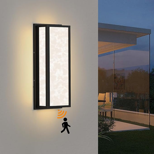Motion Sensor Outdoor Wall Light LED 20W, Modern Exterior Lighting Fixture with Resin Shade - 16.9" Rectangular Waterproof Porch Wall Light IP65 for Garage, Front Door, Patio
