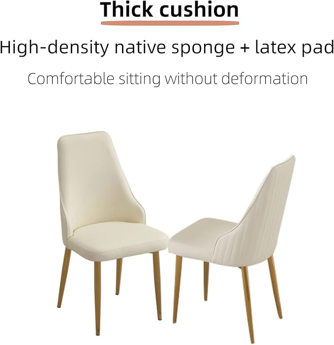 Dining Chairs Set of 2, Modern Faux Leather Dining Gold Legs for Living Kitchen Dining Room