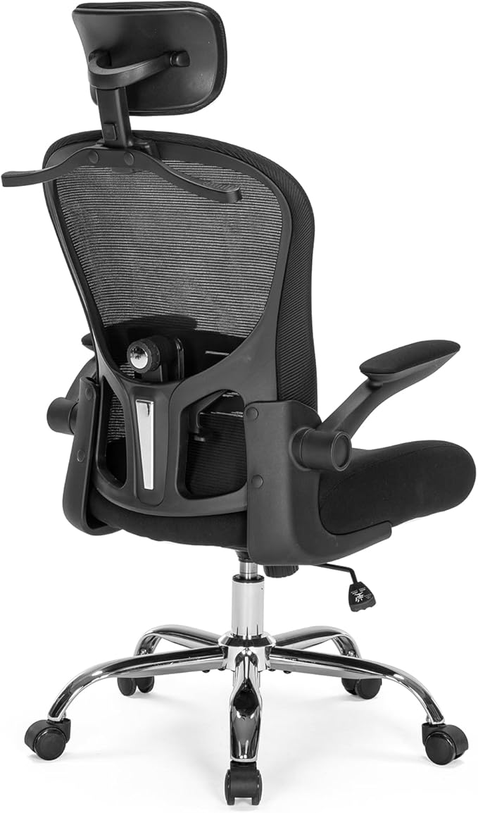 Ergonomic Office Chair High Back with Adjustable Lumbar Support, Mesh Computer Chair with Headrest and Flip-Up Arms for Executive, 90-120° Tilt Lock Swivel Rolling Task Chairs(Black)