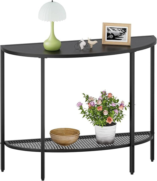 SAYGOER Black Half Moon Console Table 2 Tier Narrow Entryway Table with Storage Modern Couch Table Small Entry Way Tables, Easy Assembly, All Black