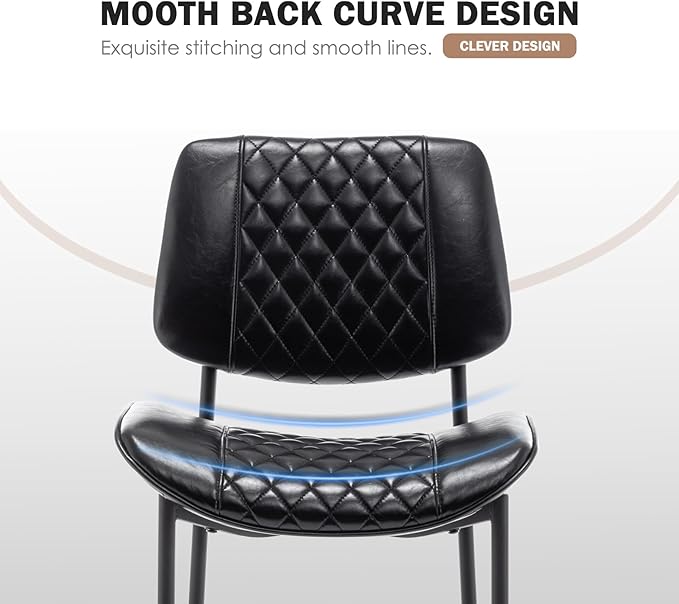 Modern Dining Chairs Set of 6, Leather Dining Chair with Metal Legs, Upholstered Dining Room Chairs for Dining Room, Kitchen, Vanity (Black)