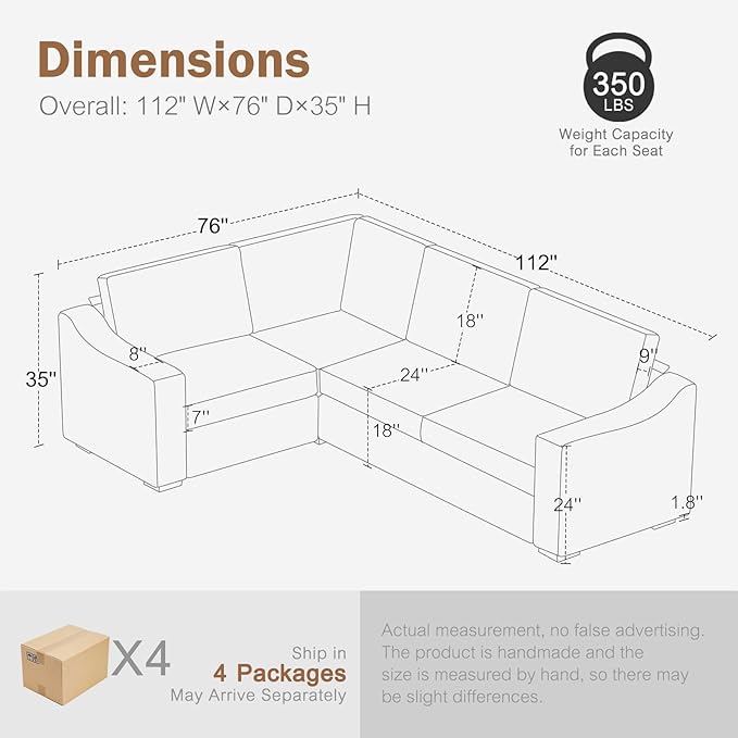 ABCASA 112" Convertible Sectional Sofa, Large L Shaped Couch with Detachable Sofa Cover, Modular Couch for Living Room, Breathable Linen Fabric Corner Sofa for Apartment, Ivory