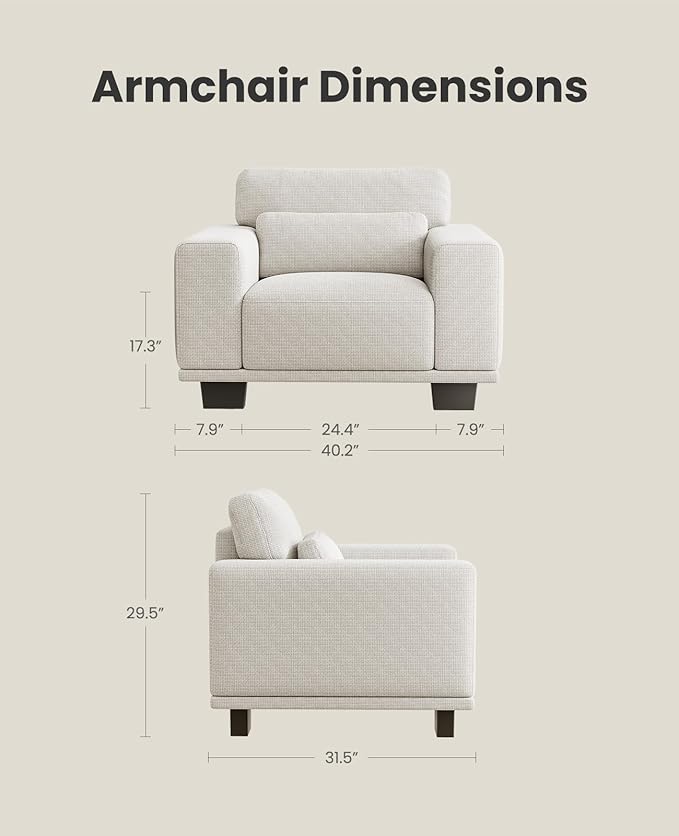 Amada 40" Oversized Accent Sofa Chair, Modern Armchair with Deep Seat, Comfy Upholstered Large Reading Chair with Removable Washable Covers for Living Room & Bedroom Office