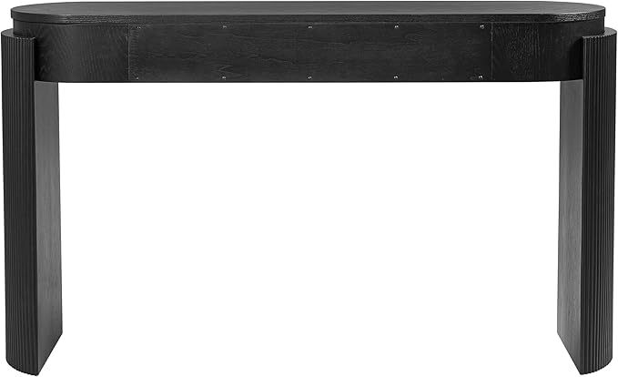 55.1" Entryway Narrow Console Table with Drawers, Oval Top & Fluted Legs, Natural Wood Grain Sofa Table for Hallway, Foyer, Behind Couch, Accent Table for Living Room, Solid Wood + MDF (Black)