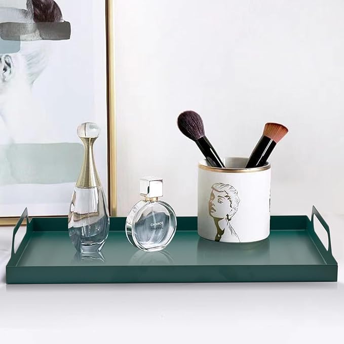 VANRA Metal Serving Tray Portable Bed Tray with Handles for Coffee Table, Living Room, Kitchen and Bathroom (Black Green)