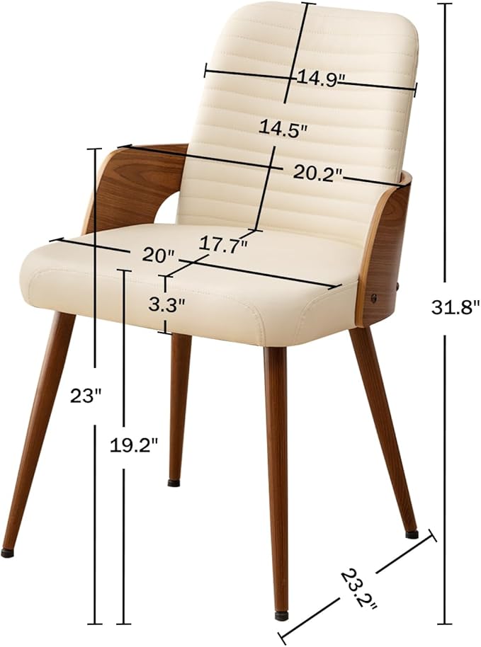 Dining Room Chairs Set of 4,Mid Century Modern Kitchen Chair,Upholstered Faux Leather Accent Chairs,Metal Legs Wooden Desk Chair,Armless and No Wheels for Kitchen Dining,Beige PU
