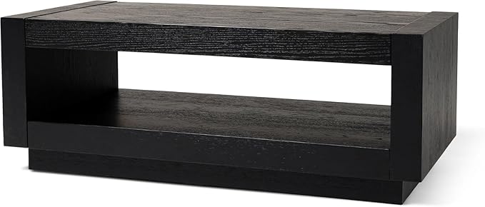 Maven Lane Artemis Coffee Table – 18 Inch Rectangle Table with Storage – Black Solid Wood – Ideal for Living Room and Lounge